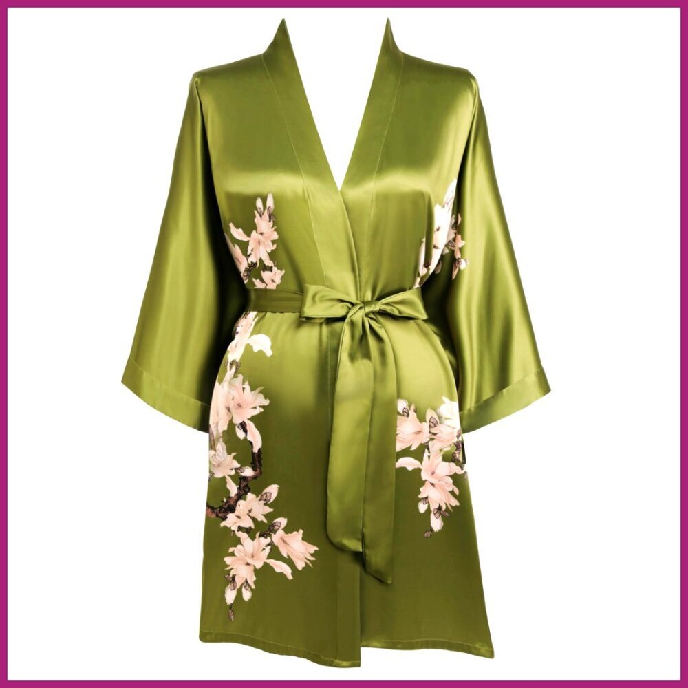 Silky Satin Kimono Robe Cover Up Short Floral Loose Bachelorette Party